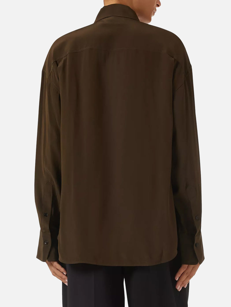 Pin-Tuck Silk Detail Blouse in Dark Olive