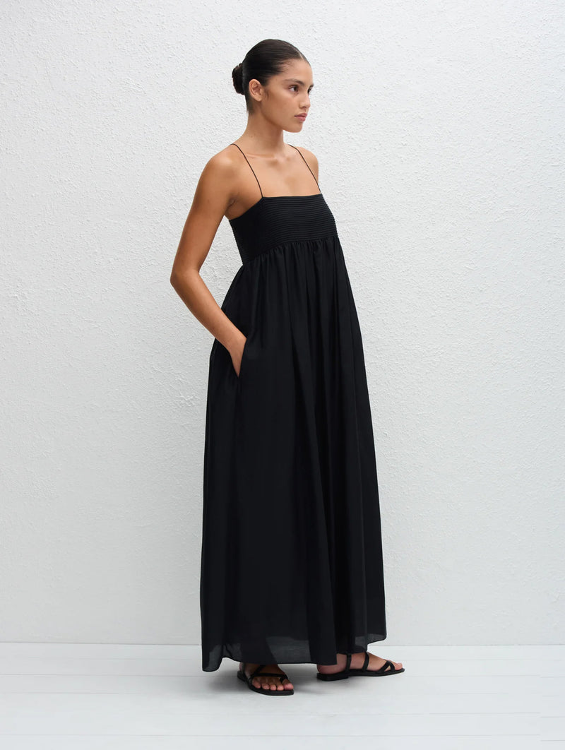 Empire Pintuck Bodice Dress in Black