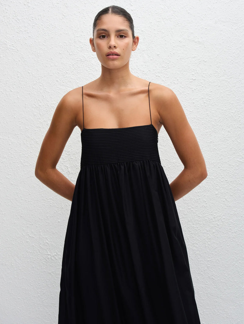 Empire Pintuck Bodice Dress in Black
