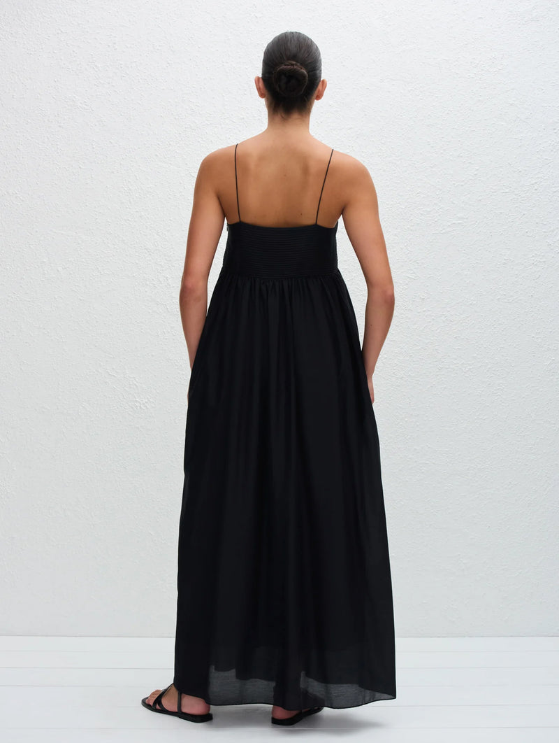 Empire Pintuck Bodice Dress in Black