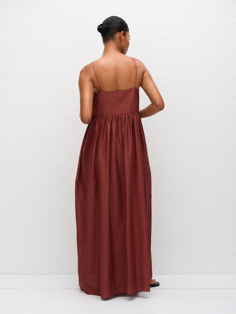 Empire Pintuck Bodice Dress in Maroc