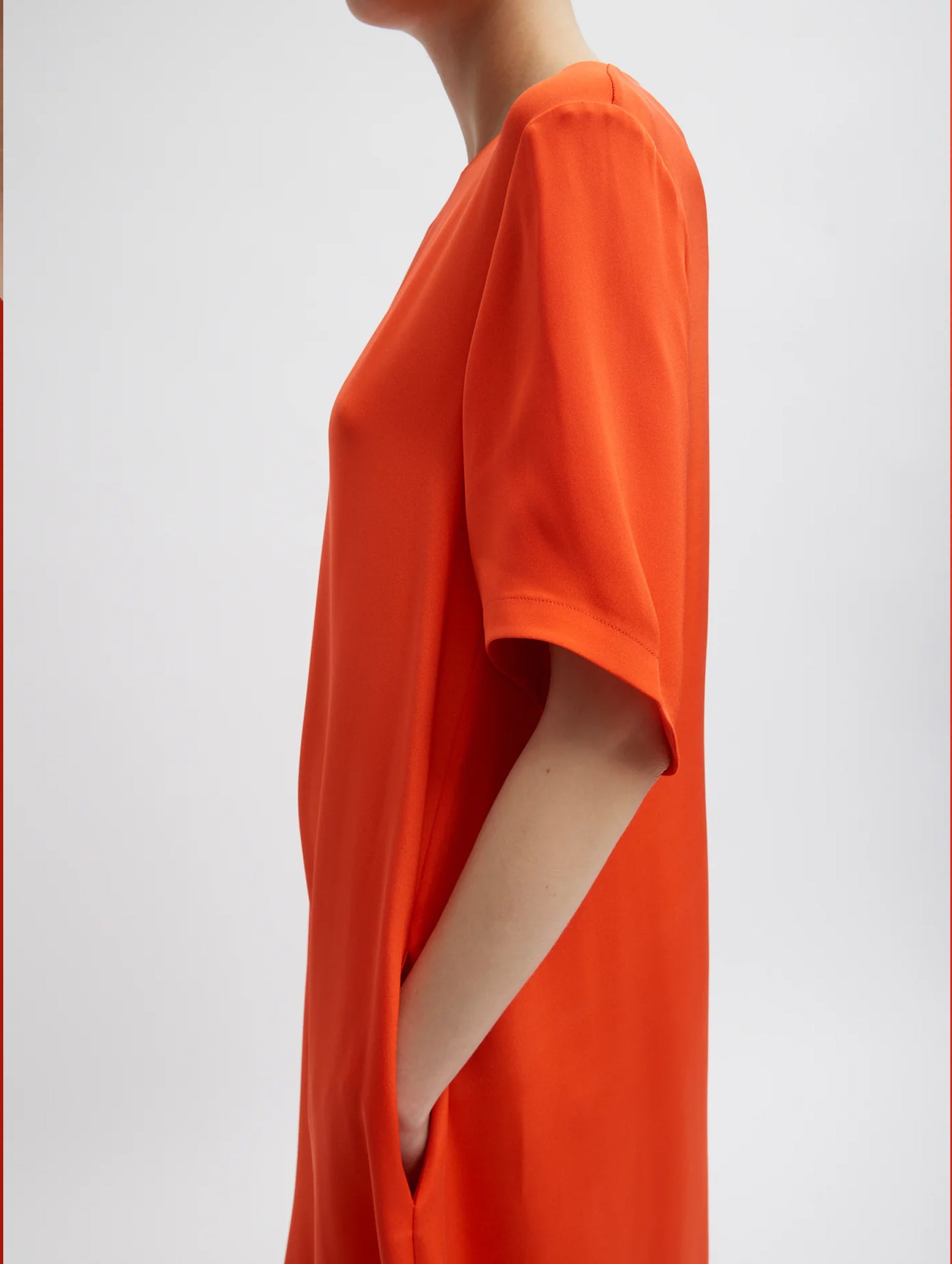 4 Ply Silk T-Shirt Dress in Red Orange