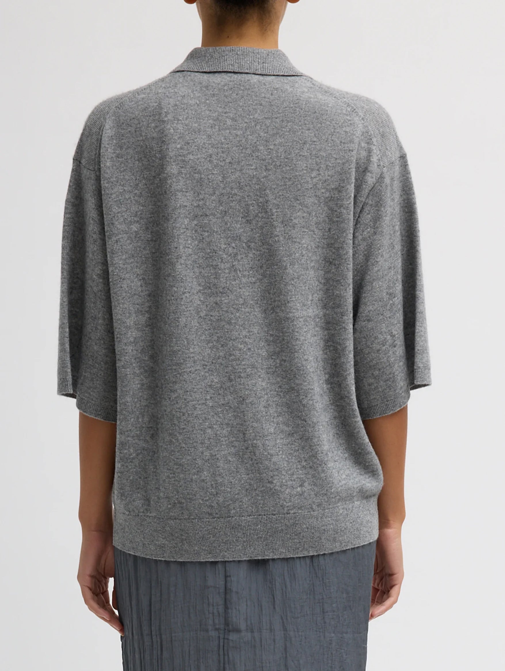Washable Cashmere Oversized Easy Polo in Heather Grey