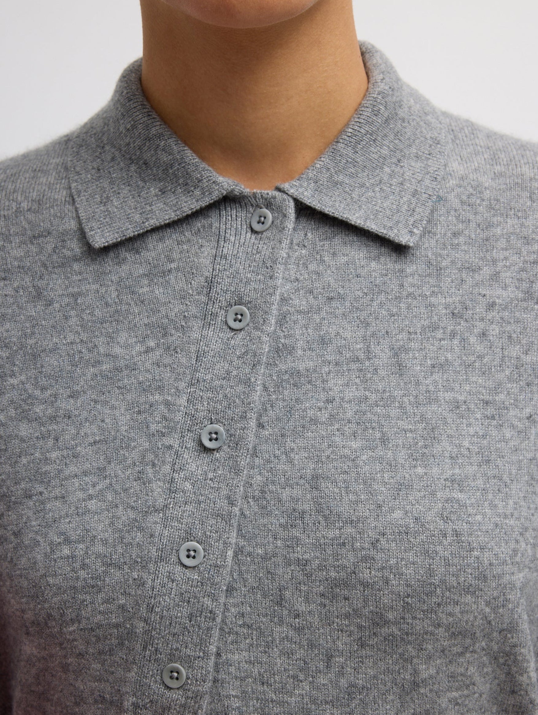 Washable Cashmere Oversized Easy Polo in Heather Grey