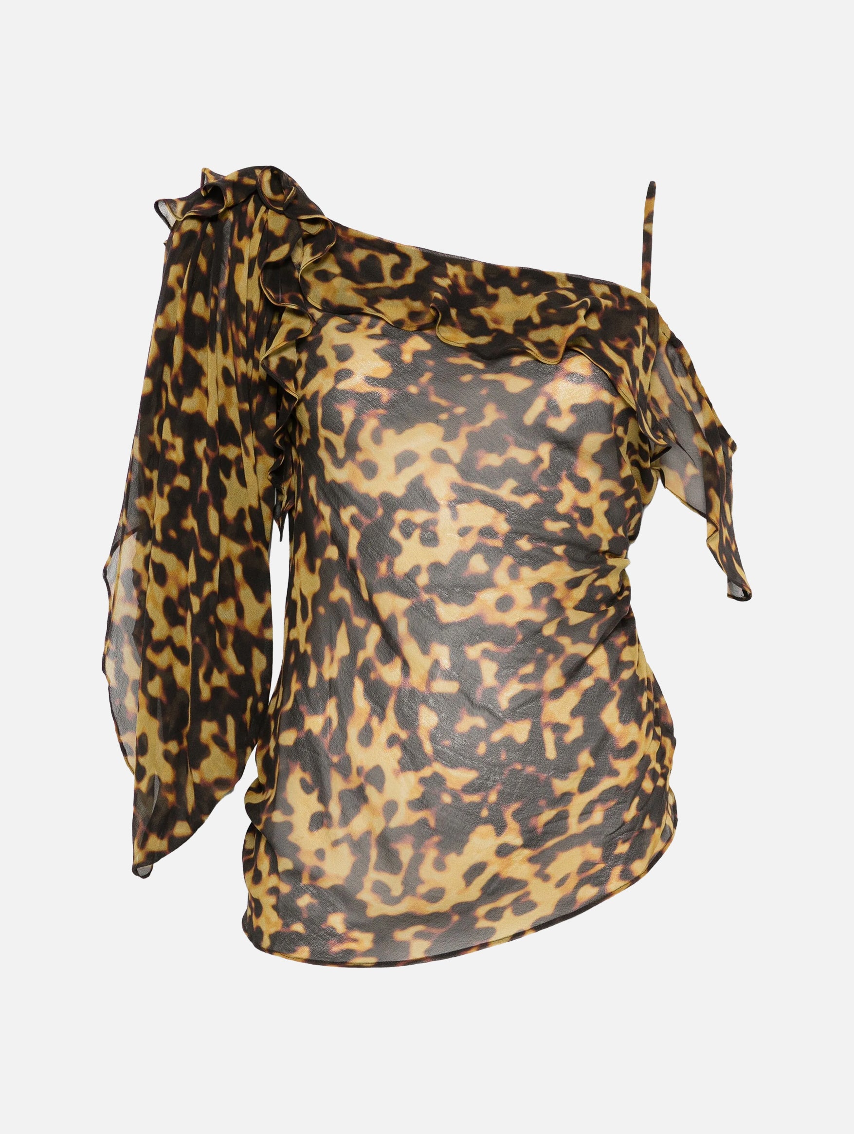 Roule Trimmed Silk Draped Top in Tortoiseshell