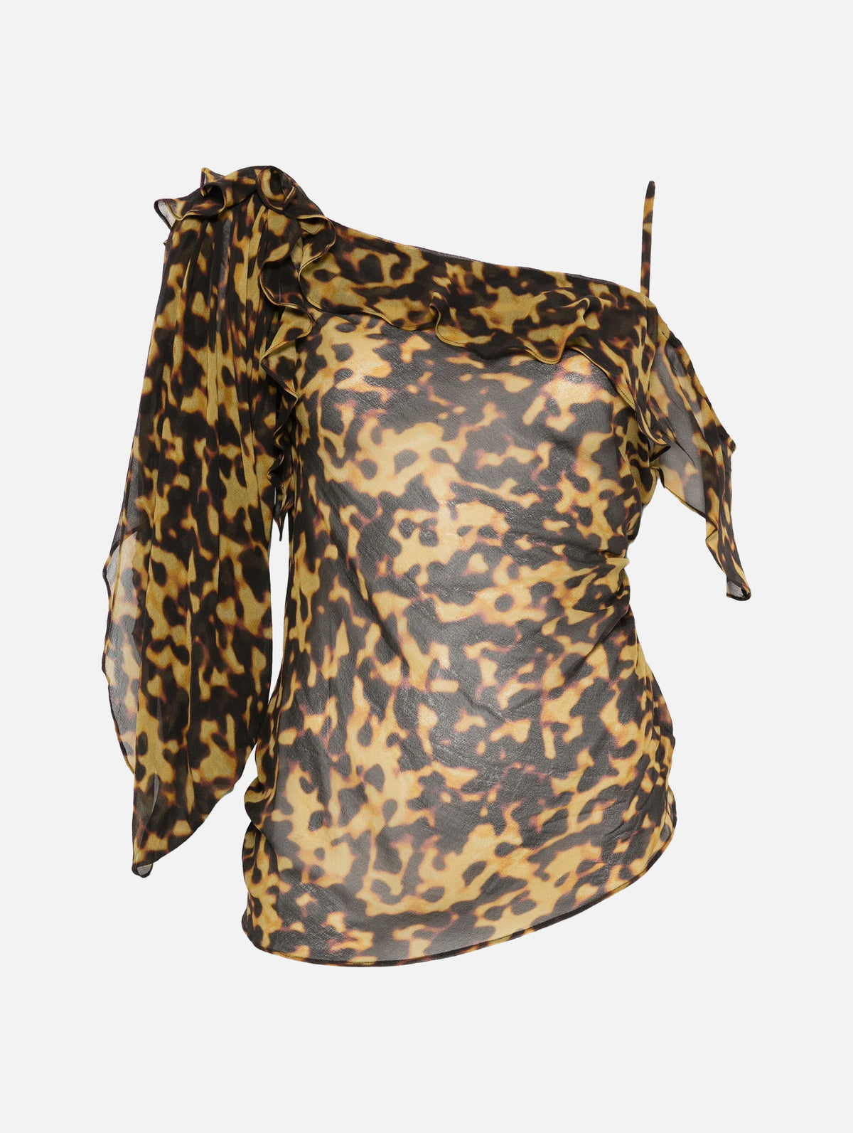 Roule Trimmed Silk Draped Top in Tortoiseshell