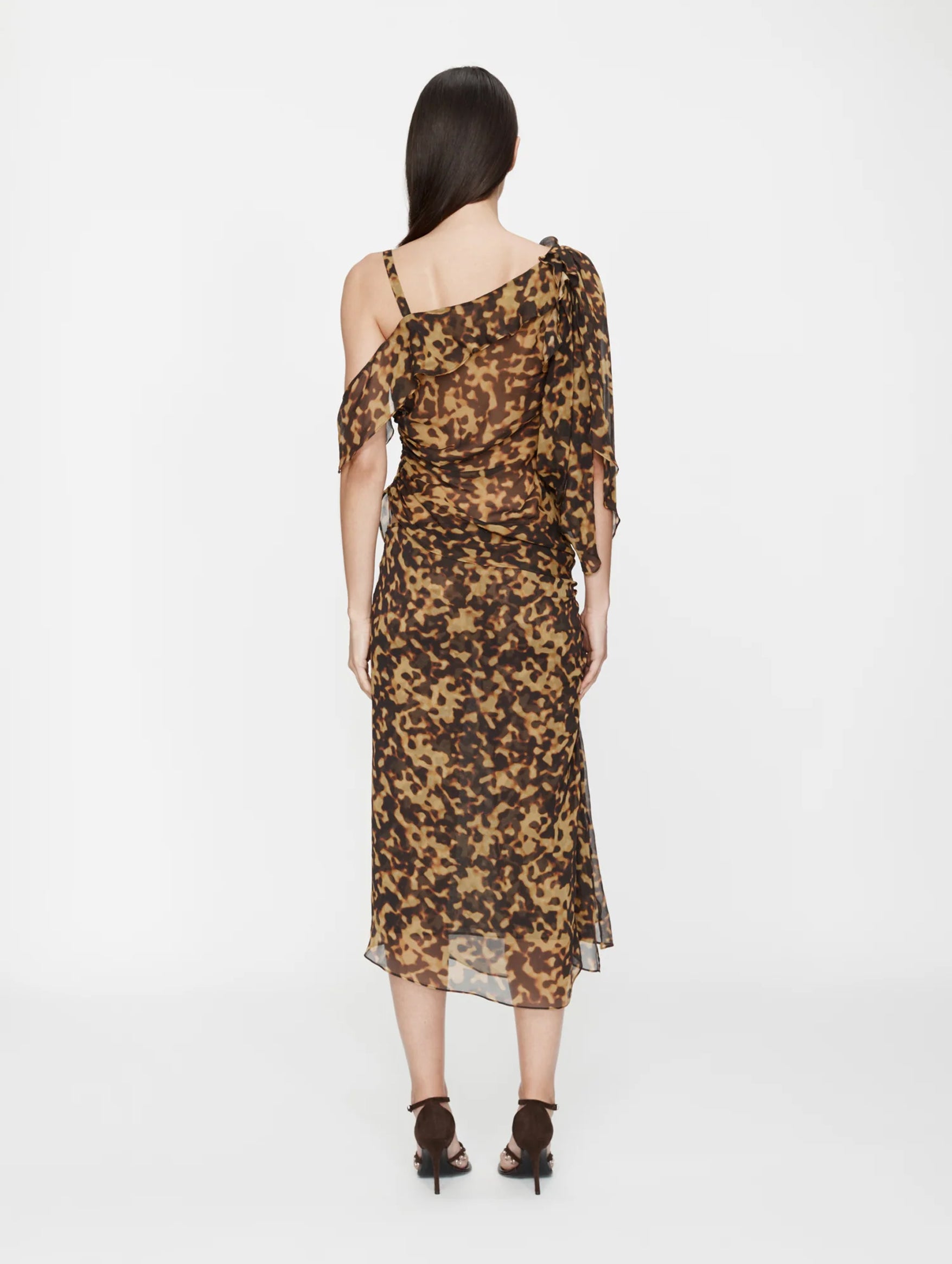 Roule Trimmed Silk Draped Top in Tortoiseshell