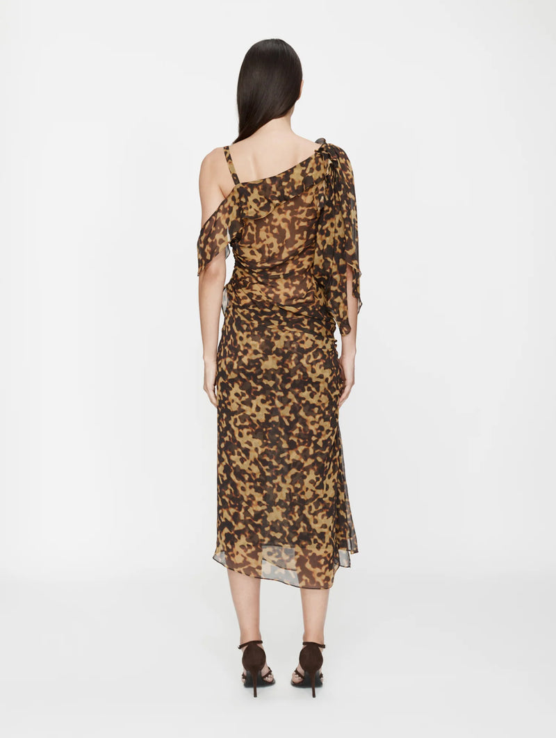 Roule Trimmed Silk Draped Top in Tortoiseshell