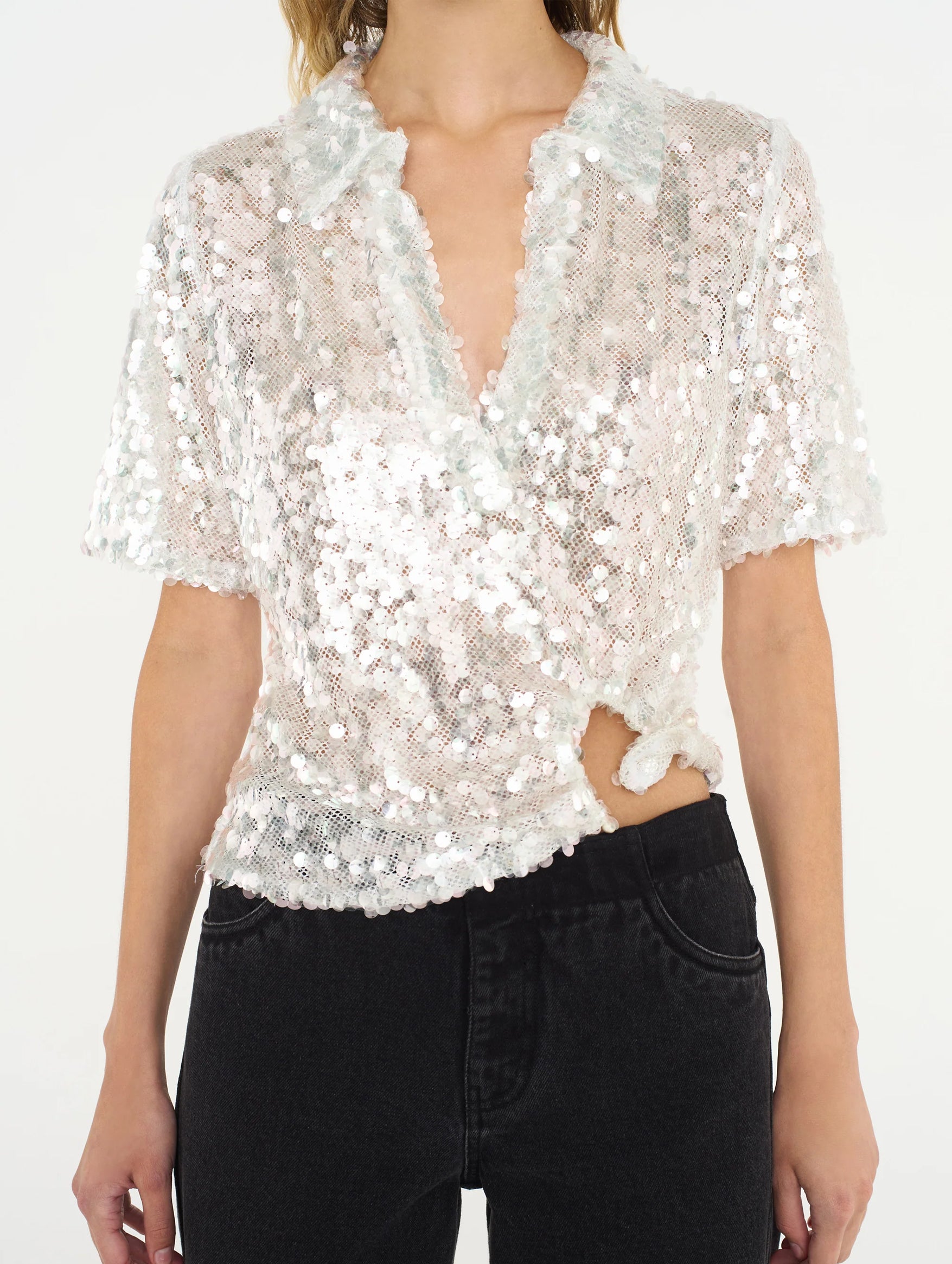 Opaline Sequin Polo in Glisten Clear