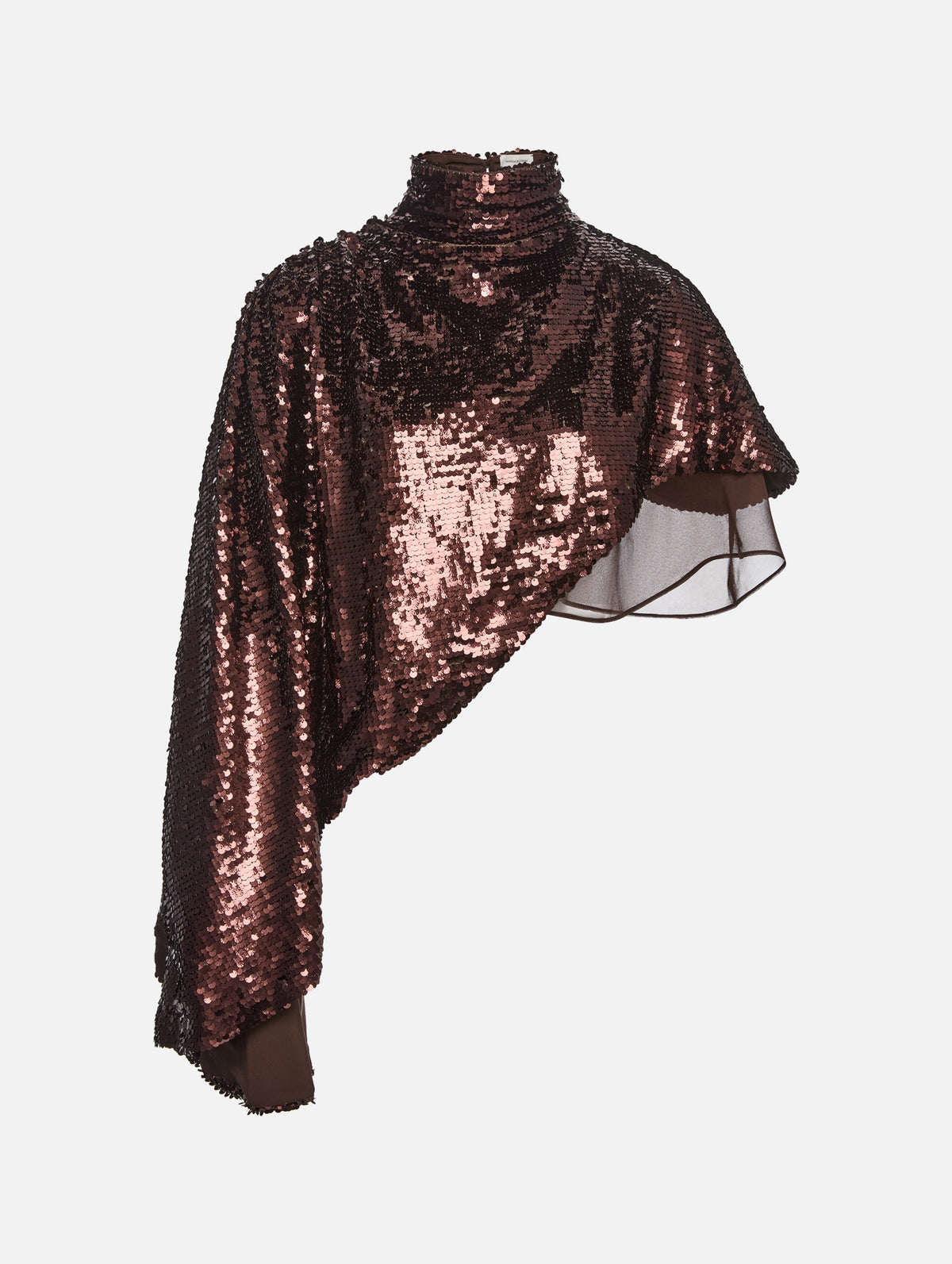 High-Neck Sequin Cropped Blouse in Brown