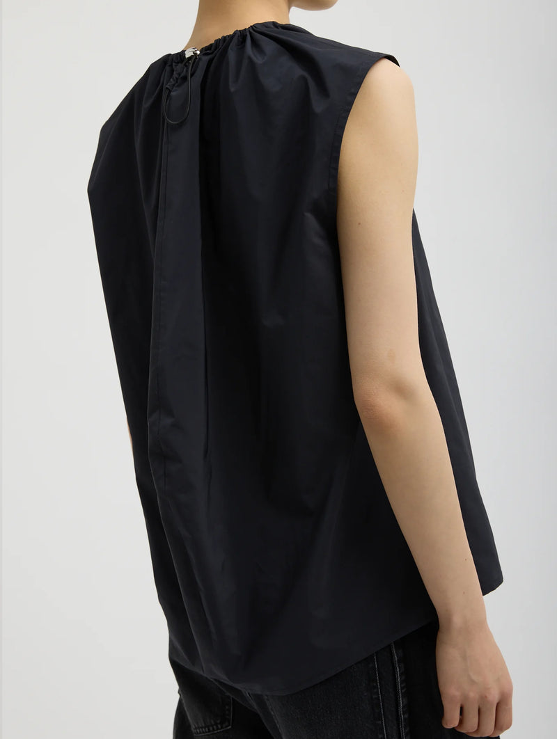 Nylon Shirred Neck Top in Navy