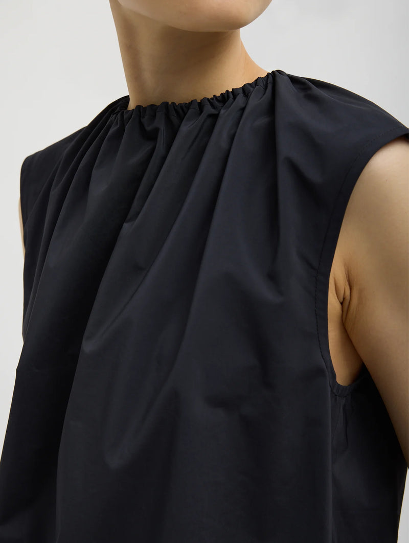 Nylon Shirred Neck Top in Navy