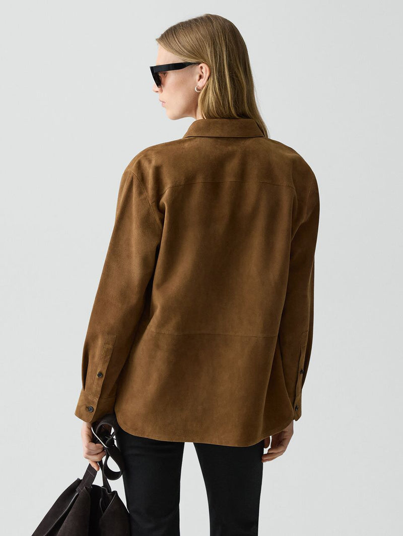 Menswear Suede Shirt in Deep Tobacco