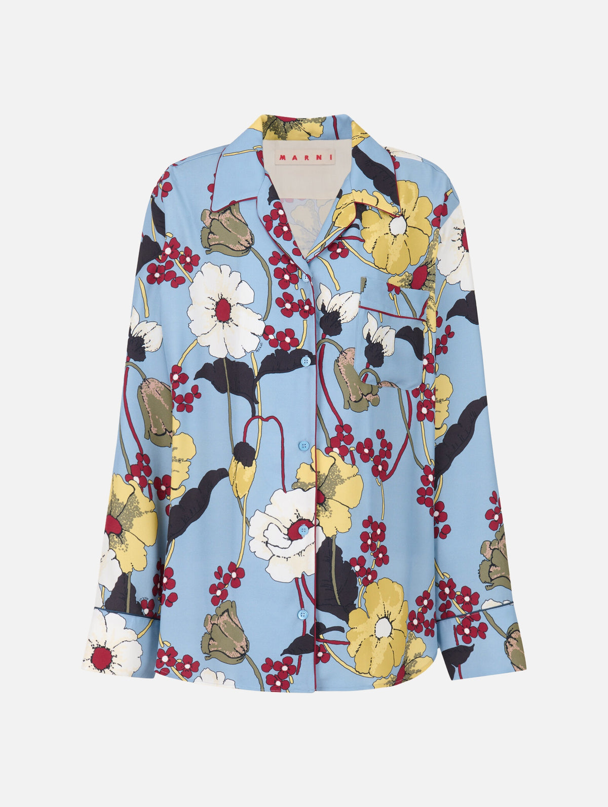 Blue Envers Satin Shirt in Melodia Print