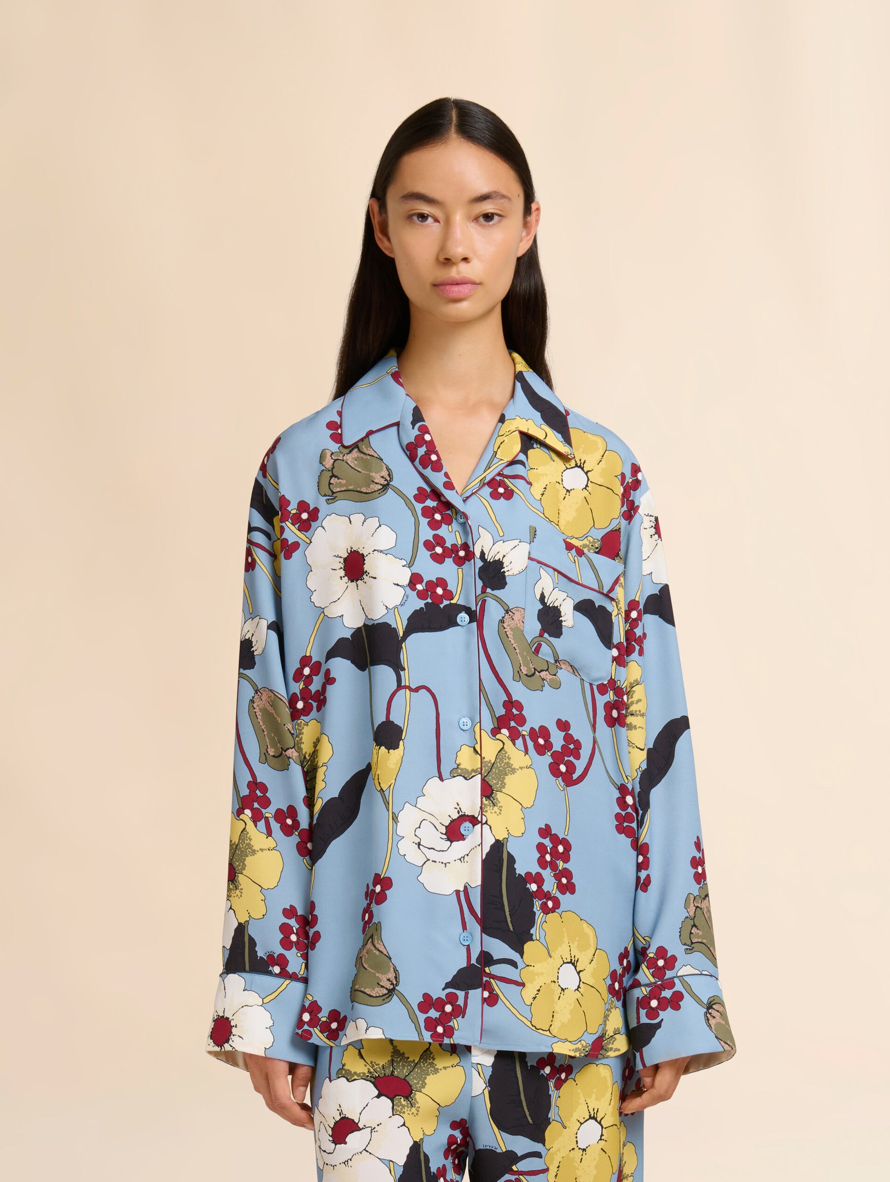 Blue Envers Satin Shirt in Melodia Print
