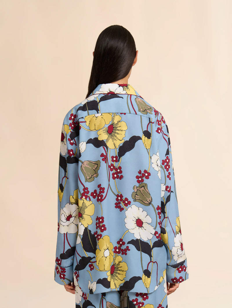 Blue Envers Satin Shirt in Melodia Print