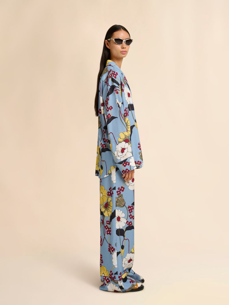 Blue Envers Satin Shirt in Melodia Print