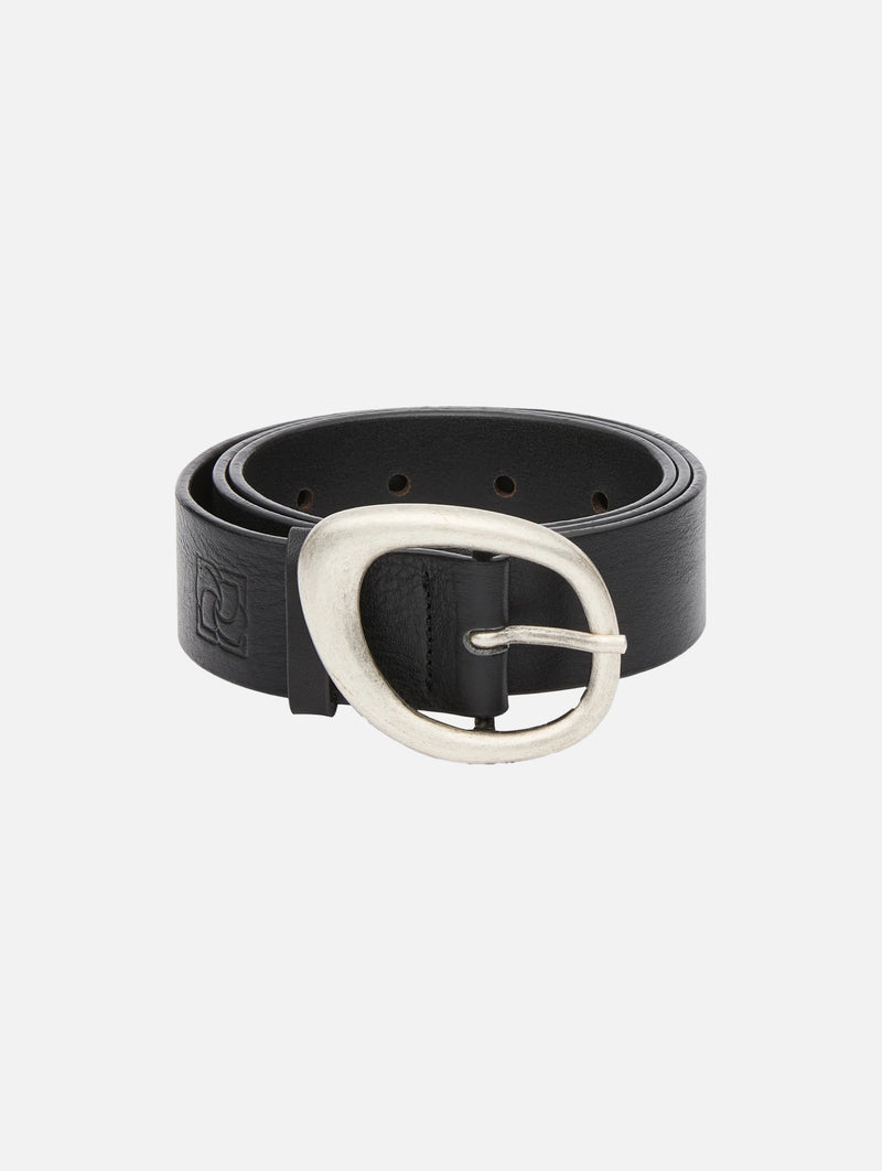Fluid Buckle Leather Belt in Black and Silver