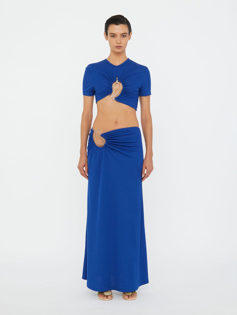Paisley Ruched Skirt in Blue