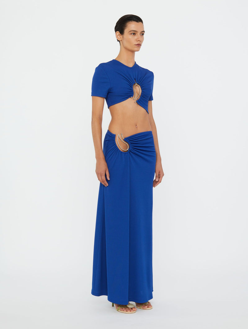 Paisley Ruched Skirt in Blue
