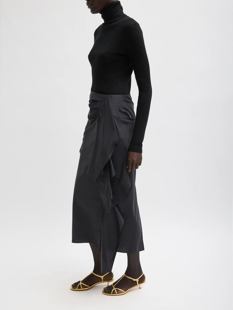 Italian Sporty Nylon Ribbon Skirt in Black
