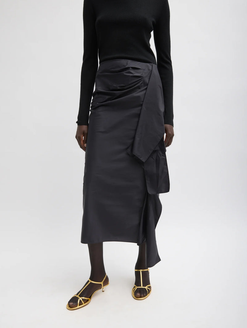 Italian Sporty Nylon Ribbon Skirt in Black