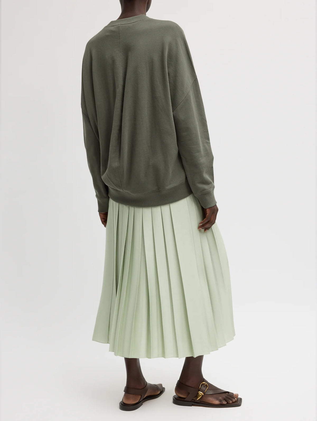 Feather Weight Pleated Pull On Skirt in Sage