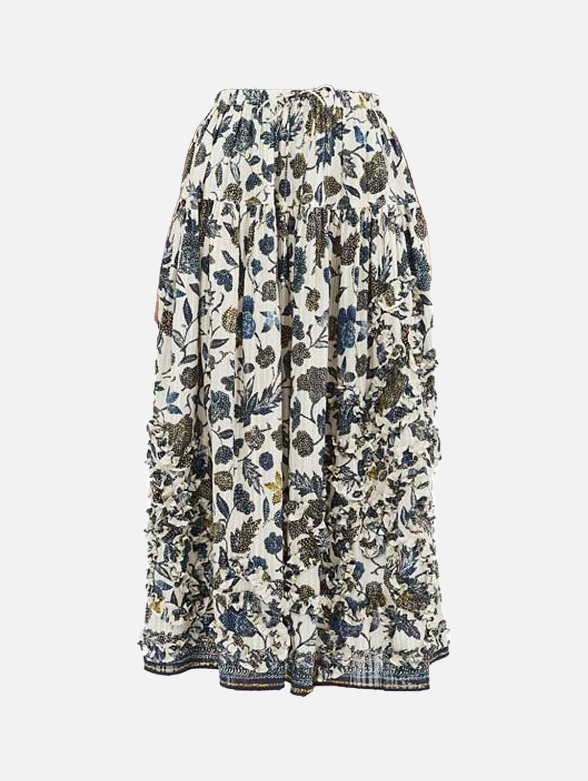 Alexandra Ruffled Cotton Midi Skirt in Porcelain