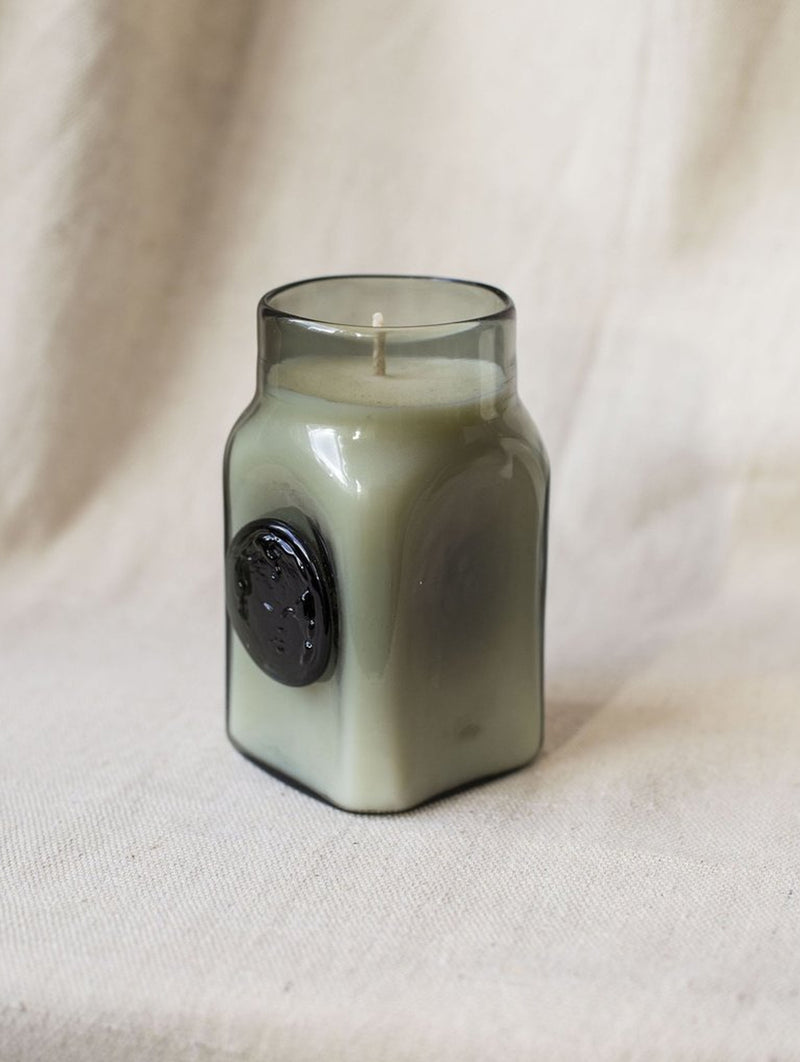 Black Spice Handblown Glass candle in Smokey grey