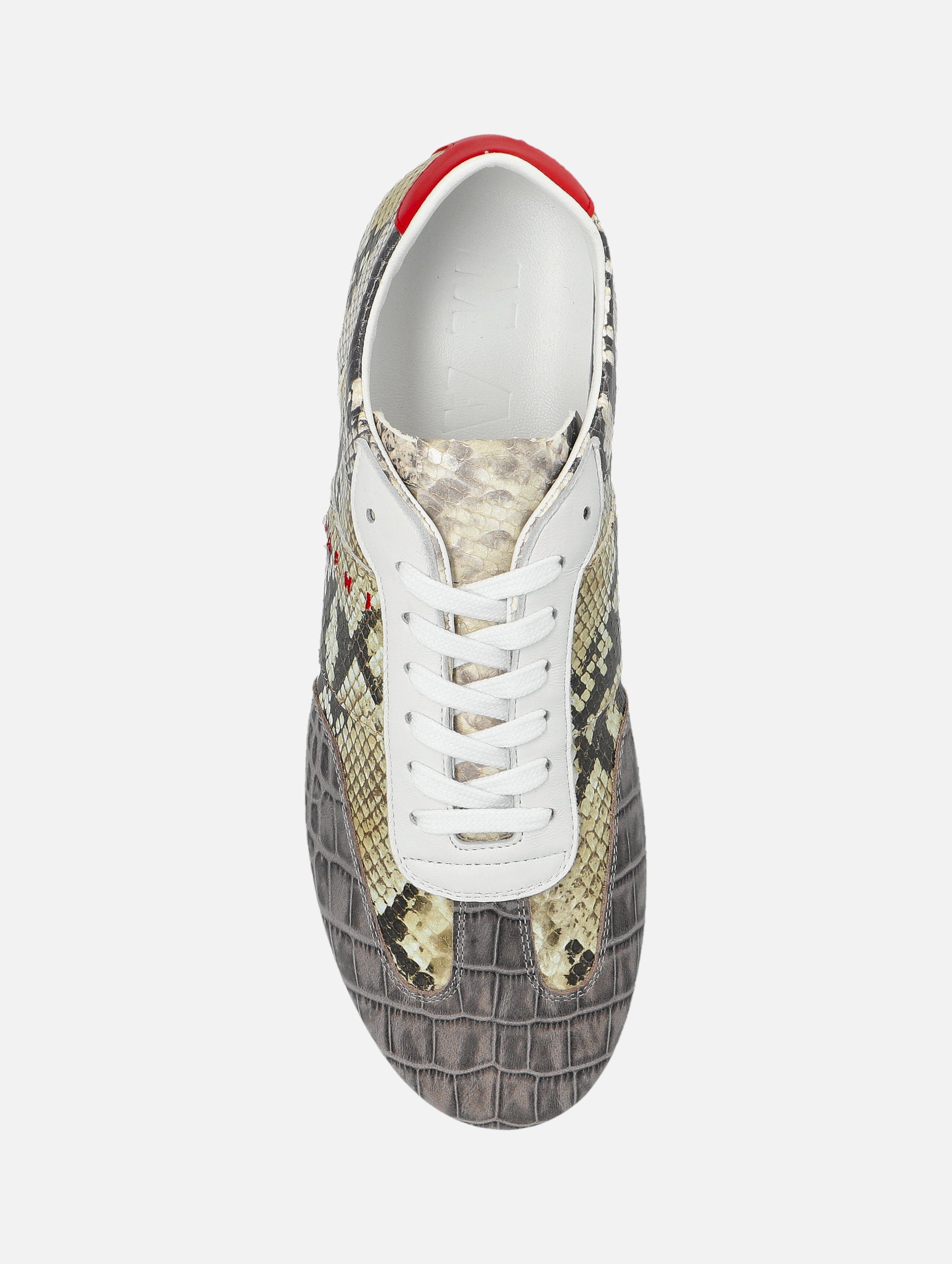 Leather Sneakers in Croc and Snake-Effect