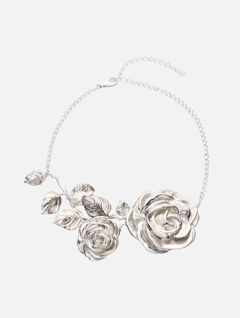 Rose Vine Statement Necklace in Silver