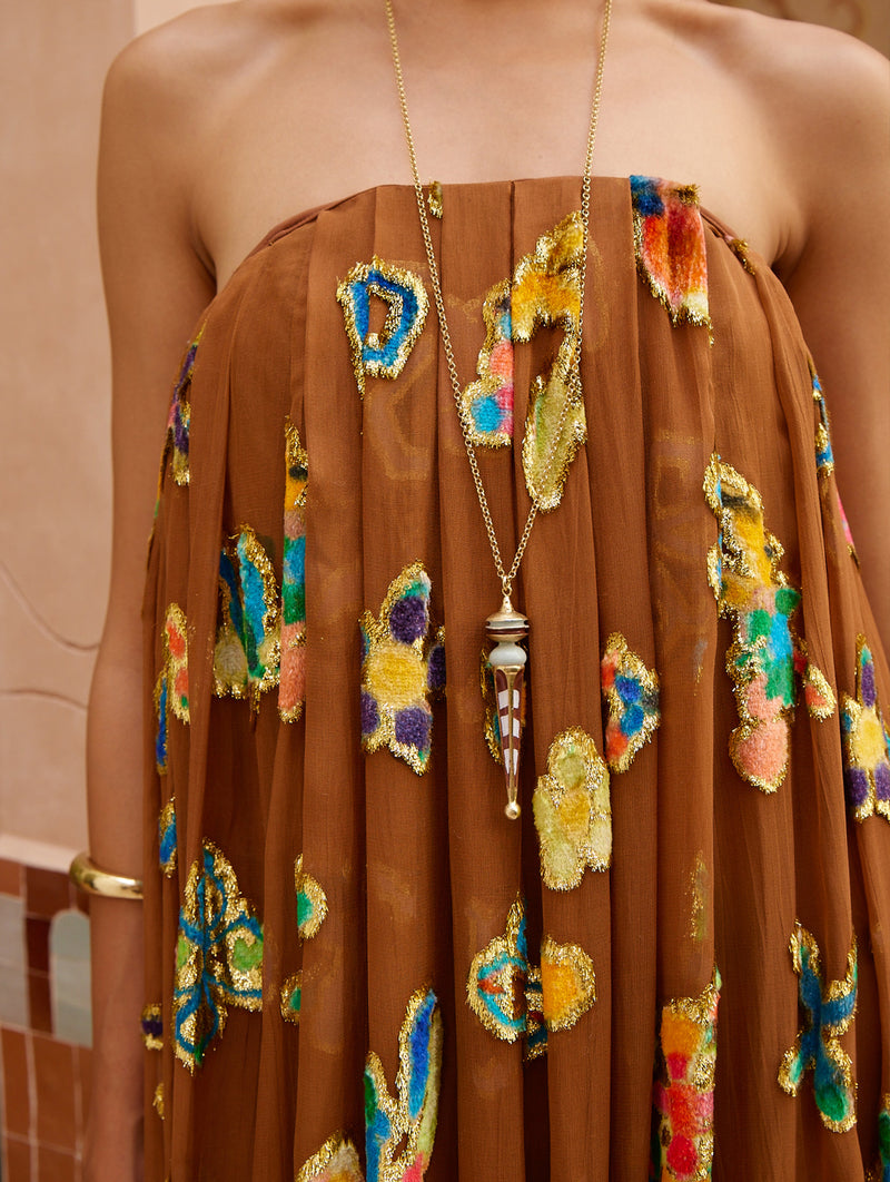 Golden Metallic Strapless Gown in Bronze