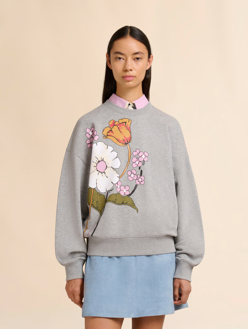 Gray Cotton Sweatshirt in Melodia Floral Print