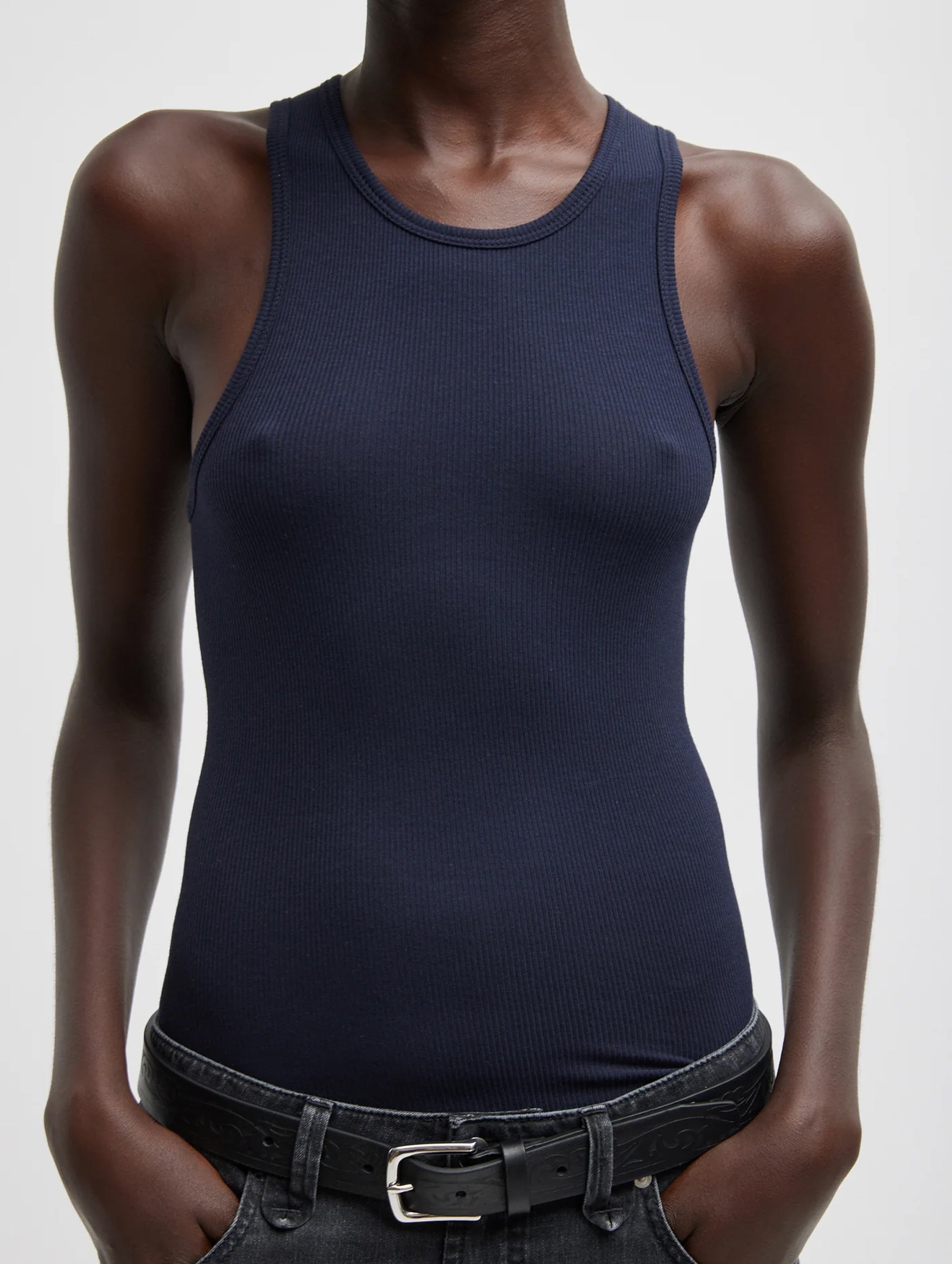 Circular Fine Rib T-shirt Tank in Navy