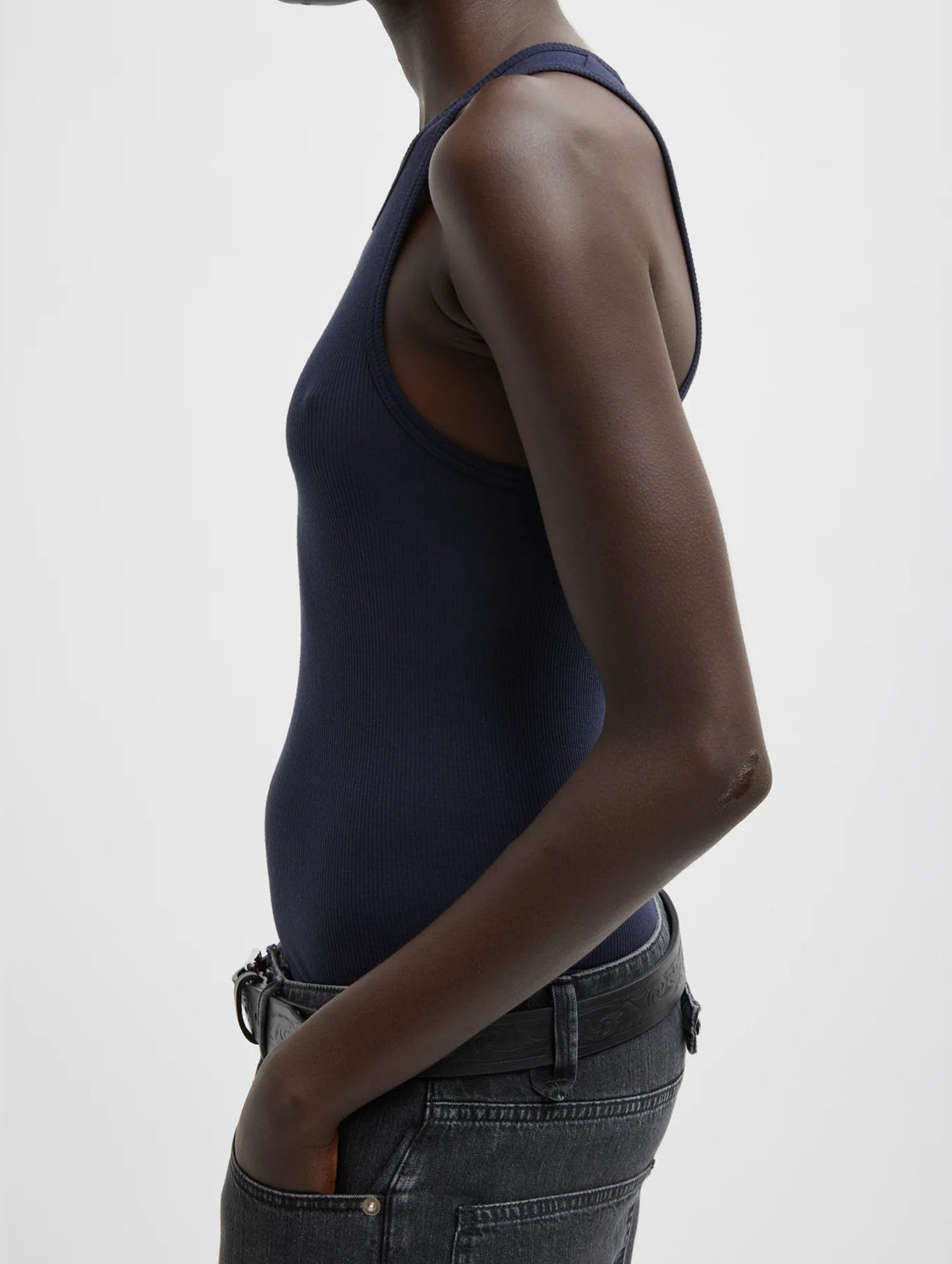 Circular Fine Rib T-shirt Tank in Navy
