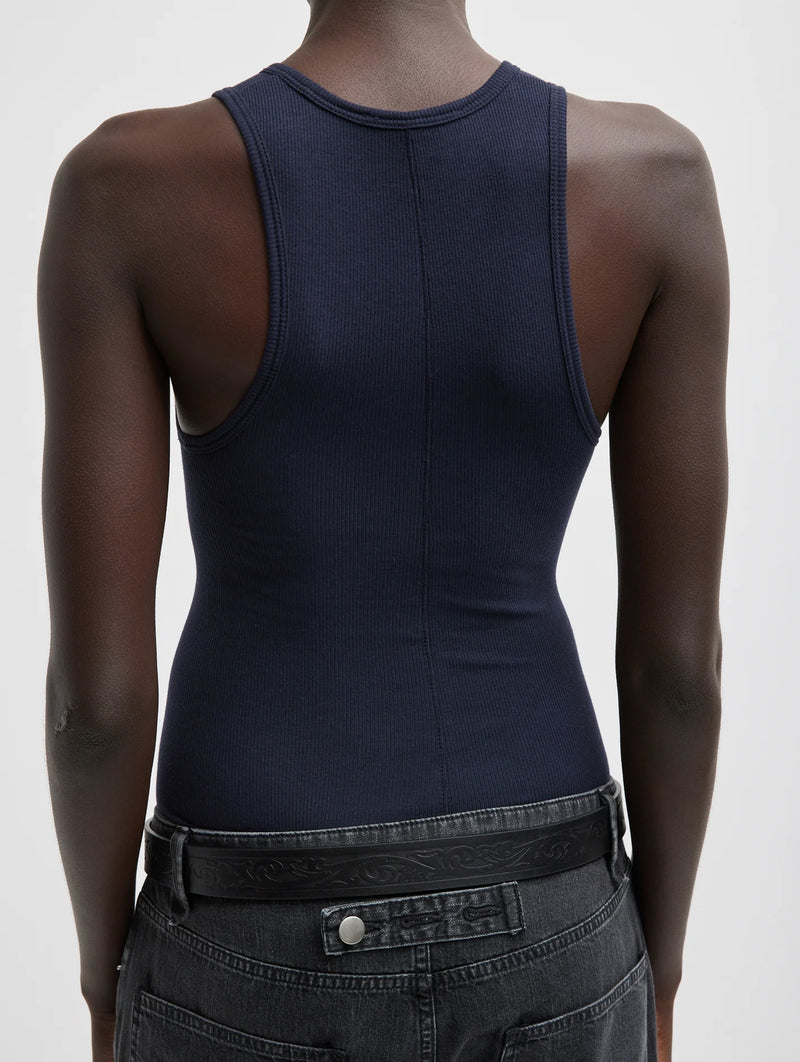 Circular Fine Rib T-shirt Tank in Navy