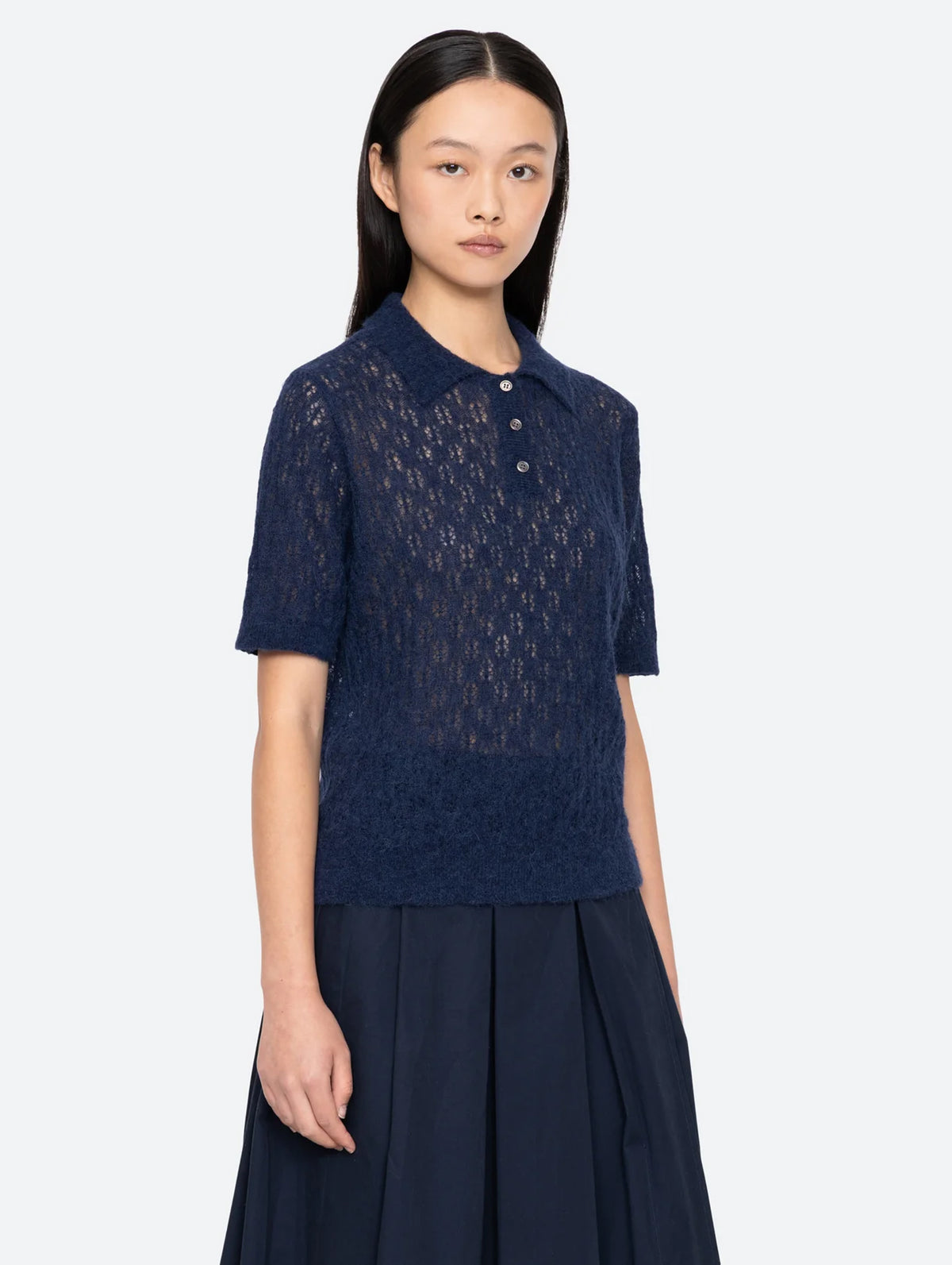 Teagan Knit Short Sleeve Sweater in Navy