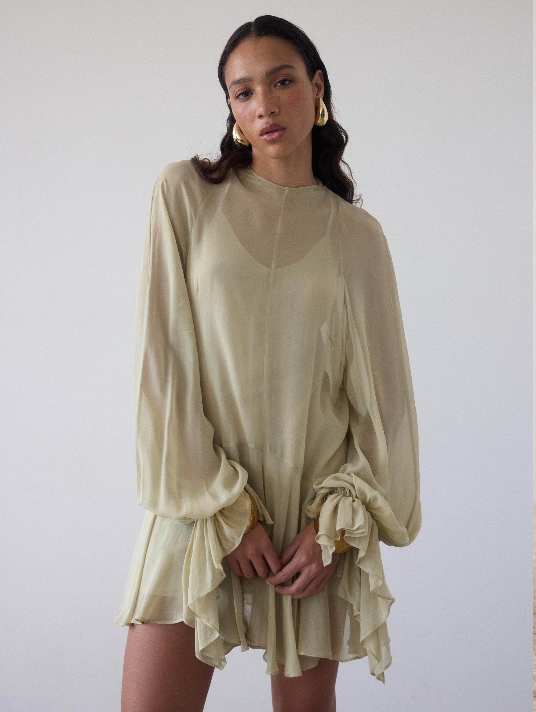 Terran Georgette Chiffon Mini Dress In Sand