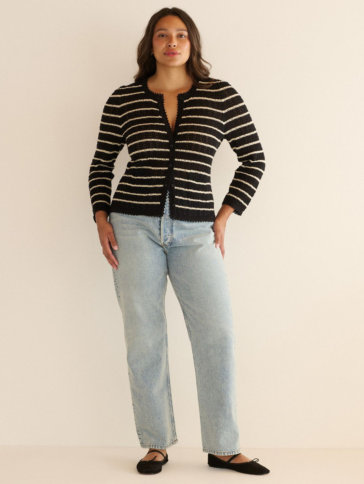 Therese Cardigan in Noir Allaire Stripe