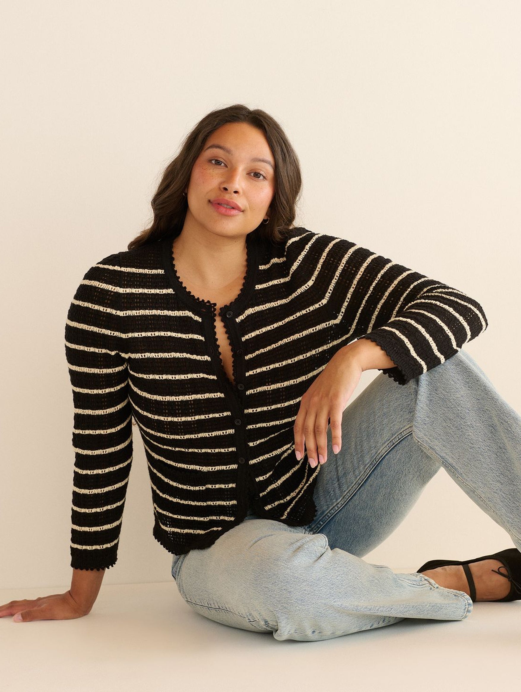 Therese Cardigan in Noir Allaire Stripe