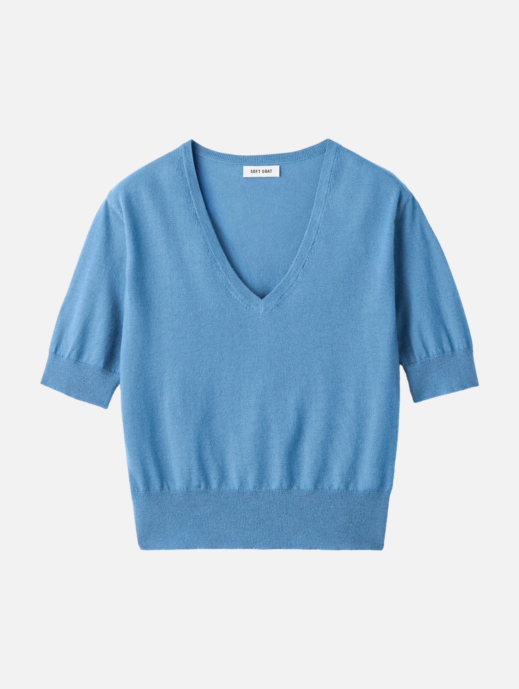 Featherlight Cashmere V-neck Top in Azure