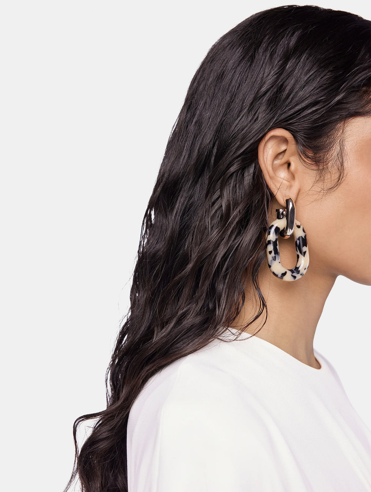 XL Link Tortoiseshell Earrings in Silver