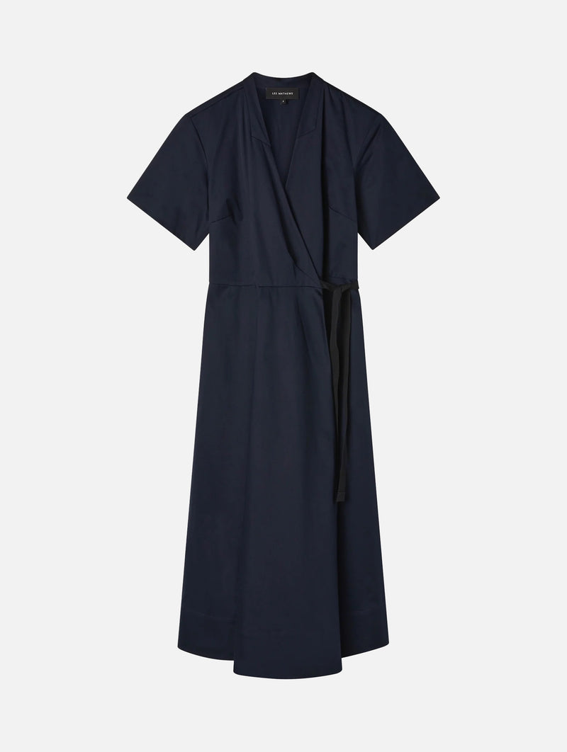 Spencer Cotton Wrap Dress in Ink