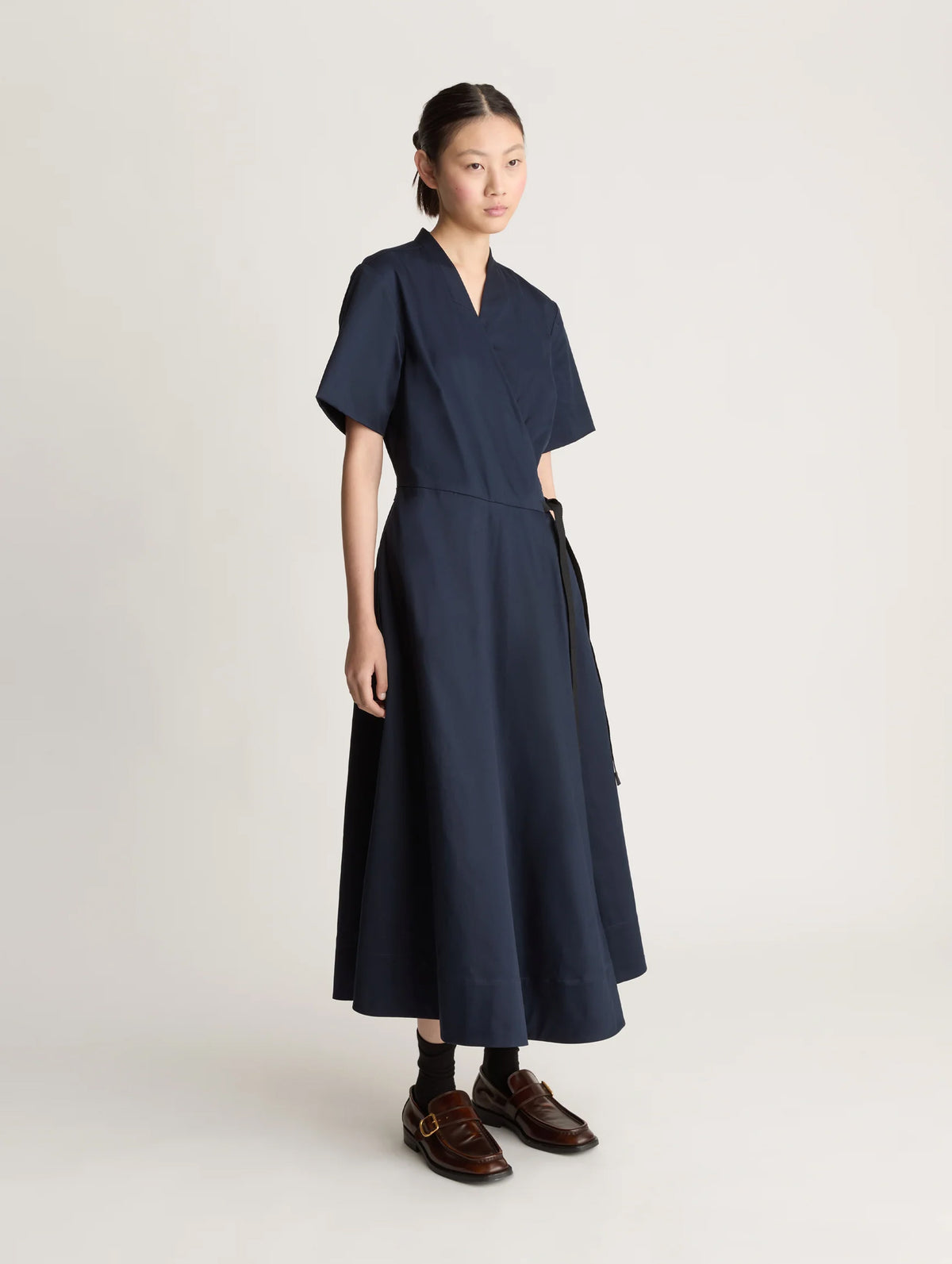 Spencer Cotton Wrap Dress in Ink
