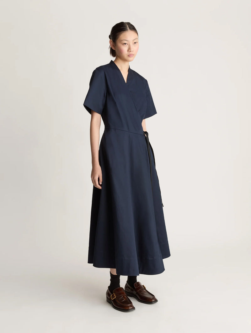 Spencer Cotton Wrap Dress in Ink