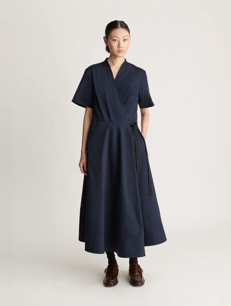 Spencer Cotton Wrap Dress in Ink