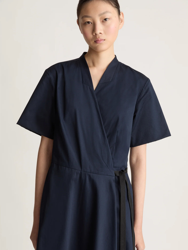 Spencer Cotton Wrap Dress in Ink