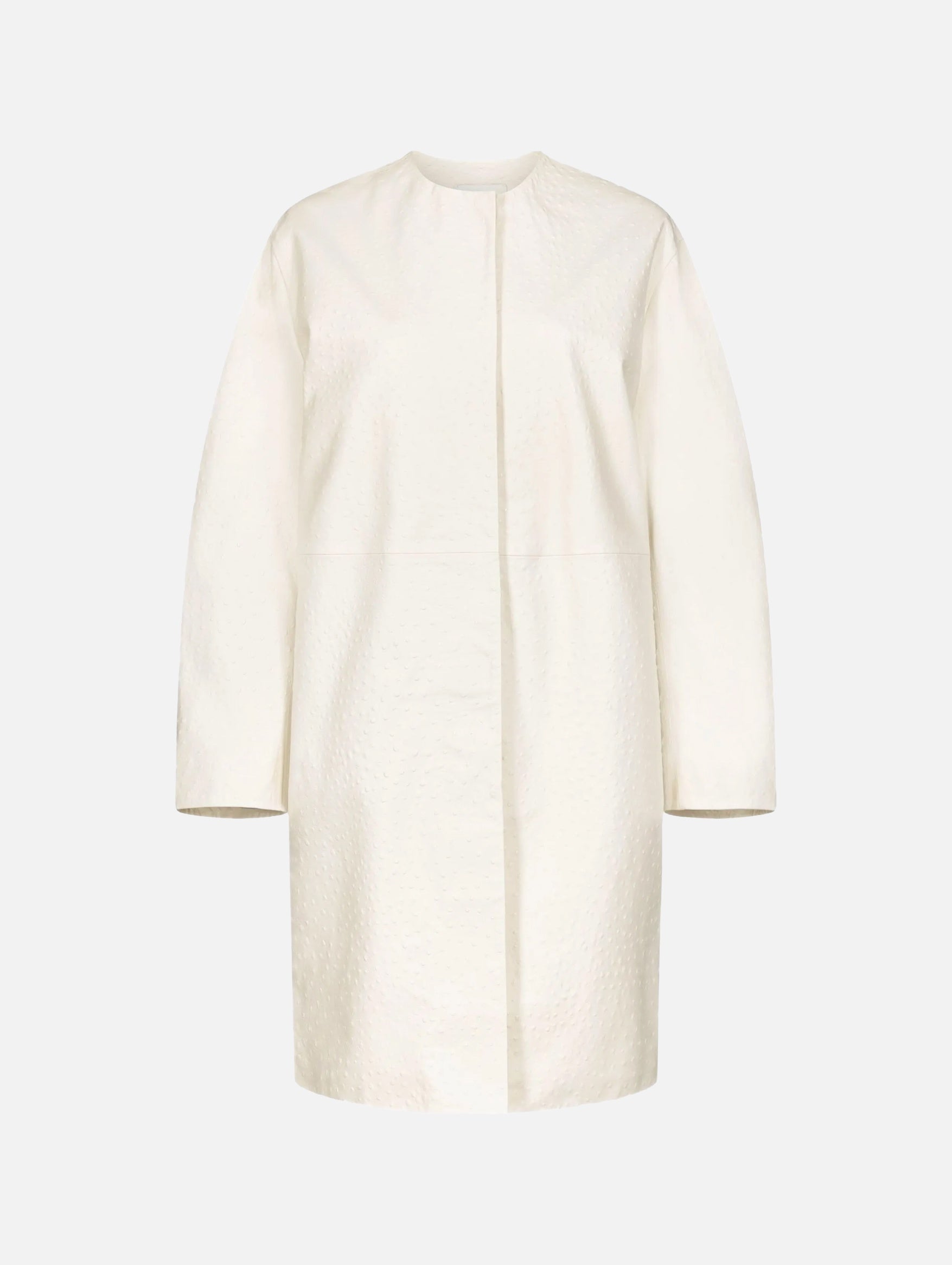 Yari Ostrich-effect Leather Coat in Ivory