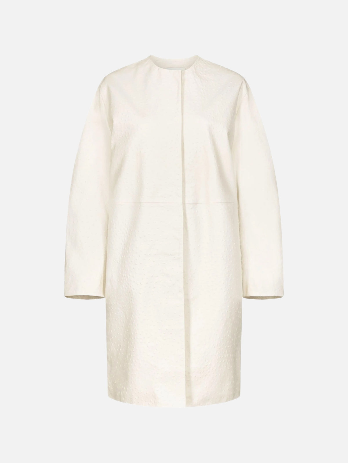 Yari Ostrich-effect Leather Coat in Ivory