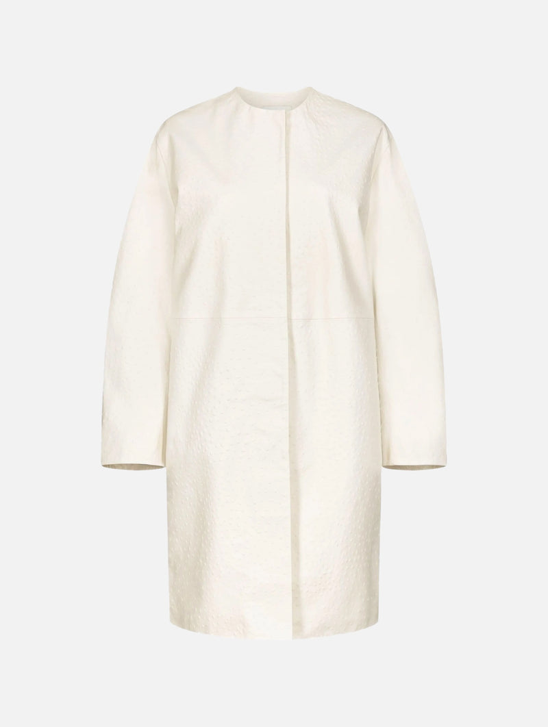 Yari Ostrich-effect Leather Coat in Ivory